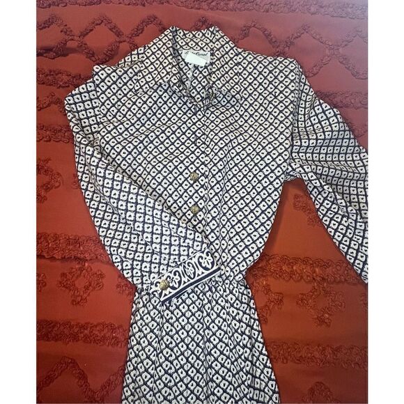 Lady Carol Petites dress USA shoulder pad, belt. Gold nugget buttons size 6 - Picture 10 of 16